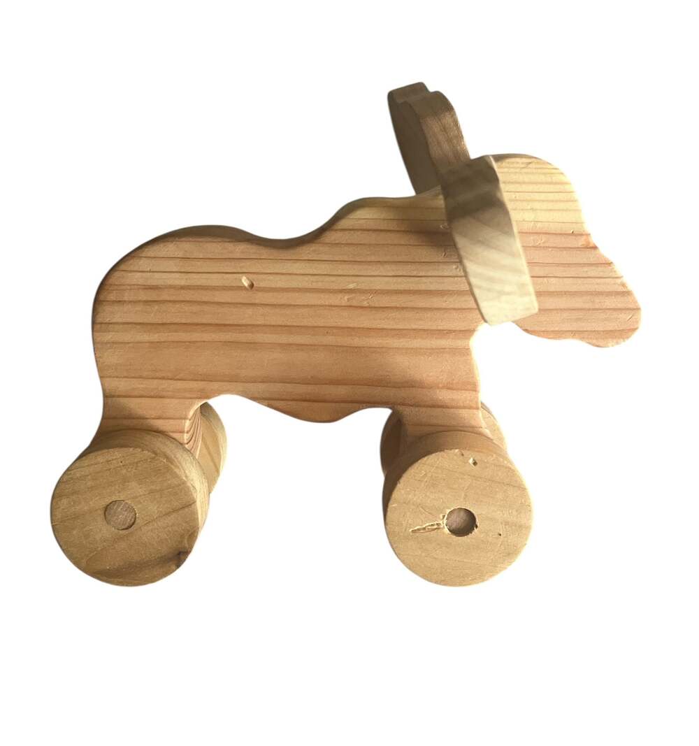 Vintage Handcrafted Solid Wood Elk Moose Push Toy on Wheels